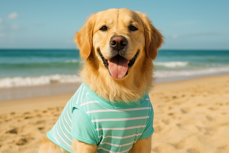Golden Retriever avec t-shirt menthe