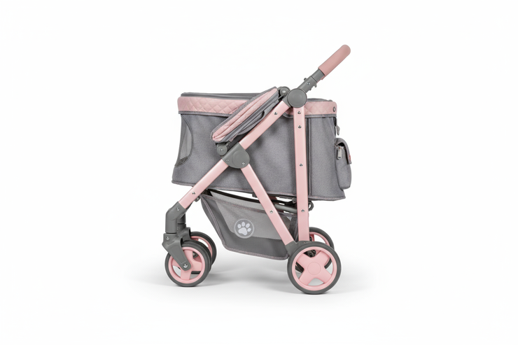 Poussette de Luxe 4 Roues pour Chien et Chat - Avec Auvent et Suspension