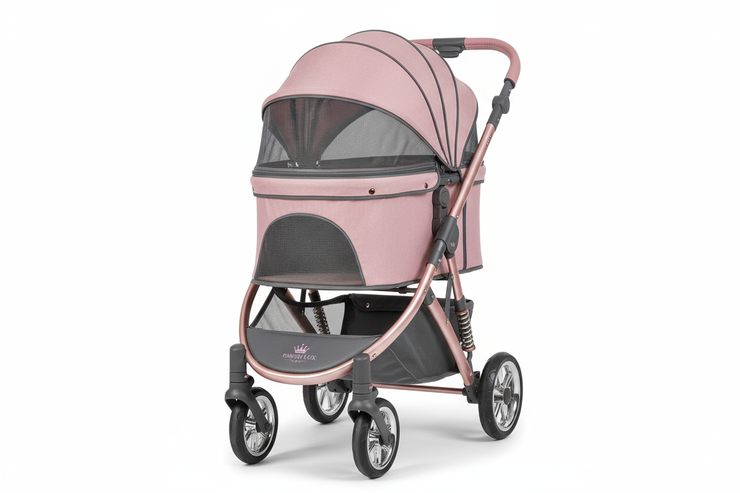 Poussette de Luxe 4 Roues pour Chien et Chat - Avec Auvent et Suspension